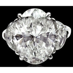 9 Karaat Ovaal Natuurlijk Echte Diamanten (Niet labgekweekt) Drie Steen Trouwring Witgoud 14K