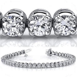 9 Kt Rond Geslepen Prong Gezet Natuurlijke uit de aarde gewonnen Diamanten Tennisarmband Witgoud