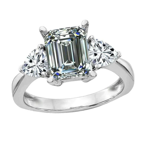 Aangepaste sieraden 3 stenen ring biljoen en smaragdgroene diamant