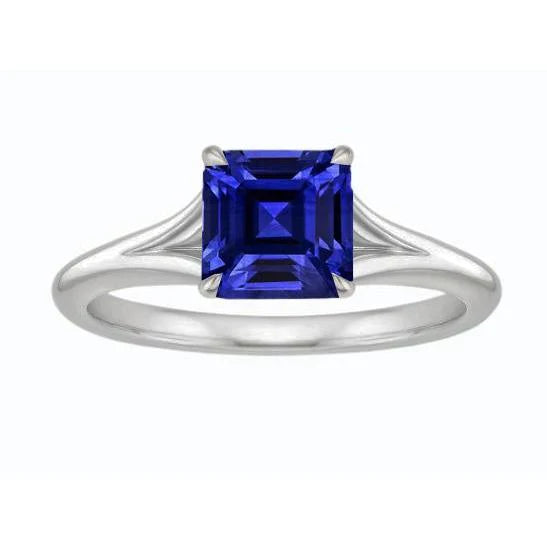 Adelaarsklauw Solitaire Asscher Geslepen Ring Gespleten Schacht Blauwe saffier 1,50 karaat