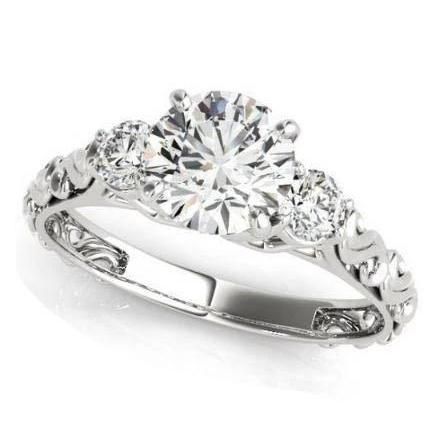 Antieke stijl 2 karaat ronde diamanten drie stenen ring wit goud 14K - harrychadent.nl