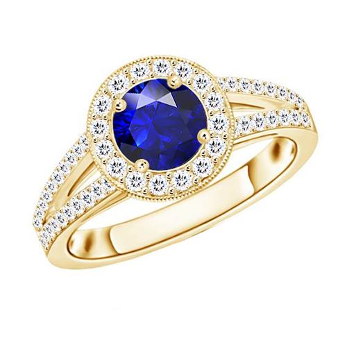 Antieke stijl Diamond Halo Ring 3 karaat ronde blauwe saffier sieraden - harrychadent.nl