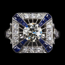 Antieke stijl Halo Ring oude mijnwerker diamant & blauwe saffieren 4 karaat