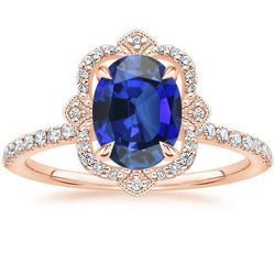 Antieke Stijl Halo IGI GECERTIFICEERDE Diamanten Ring Bloem Stijl Blauwe Saffier 6.20 Karaat