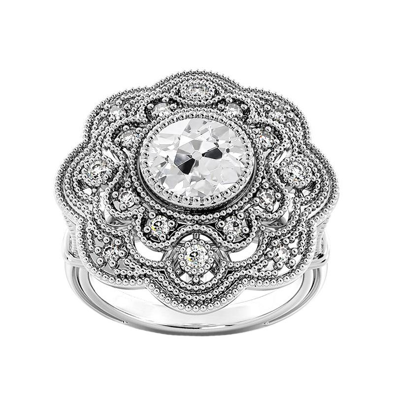 Antieke stijl Halo oude geslepen ronde diamanten ring 3,25 karaat Milgrain - harrychadent.nl