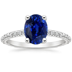 Antieke stijl Solitaire blauwe saffier met accenten Ring 3,50 karaat