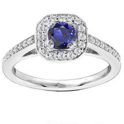 Antieke stijl diamanten Halo blauwe saffier ring 3 karaat Milgrain Shank