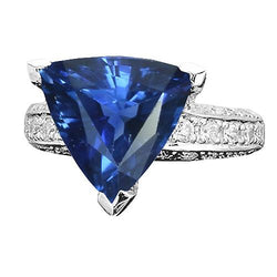Antieke stijl diamanten edelsteen ring biljoen geslepen saffier 4,50 karaat
