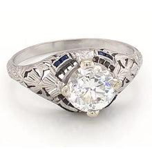 Afbeelding in Gallery-weergave laden, Antieke stijl diamanten ring 1,50 karaat blauwe saffier wit goud 14K - harrychadent.nl
