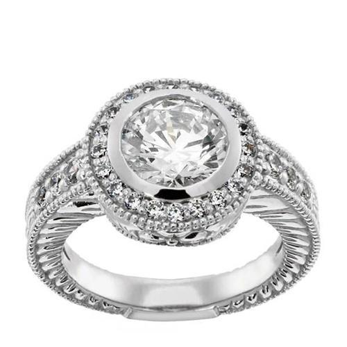 Antieke stijl diamanten ring 2 kt Halo wit goud 14K - harrychadent.nl