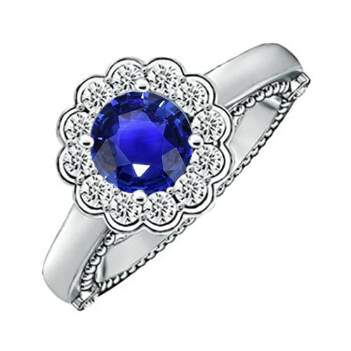 Antieke stijl diamanten ring Halo bloem stijl blauwe saffier 2,50 karaat - harrychadent.nl