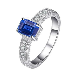 Antieke stijl diamanten ring mand instelling blauwe saffier 1,75 karaat
