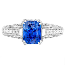 Antieke stijl diamanten saffier verlovingsring 4 karaat dubbele prong