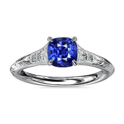 Antieke stijl edelsteen sieraden kussen blauwe saffier ring 2 karaat