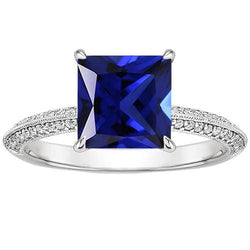 Antieke stijl gouden diamant en prinses blauwe saffier ring 4,50 karaat