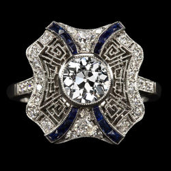 Antieke stijl oude geslepen diamant en trapeziumvormige saffieren ring 3,75 karaat