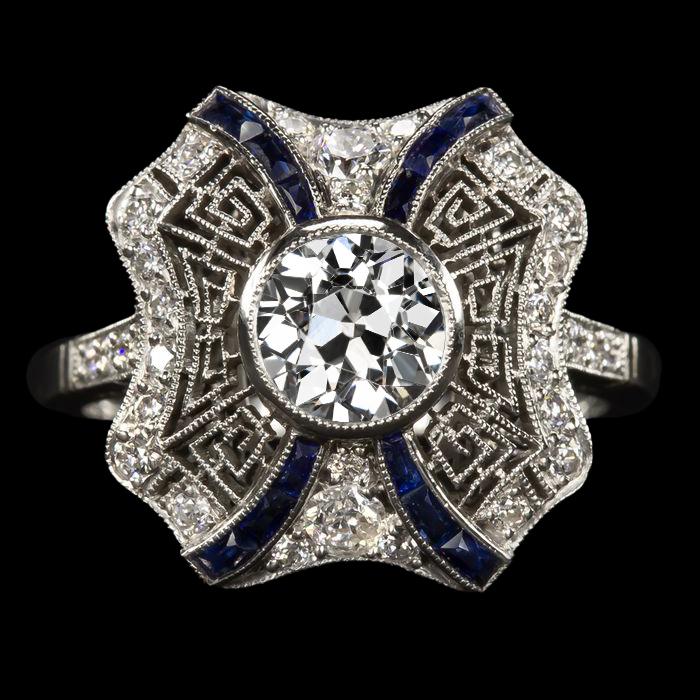 Antieke stijl oude geslepen diamant en trapeziumvormige saffieren ring 3,75 karaat - harrychadent.nl