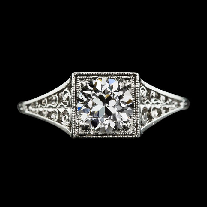 Antieke stijl ronde oude geslepen diamanten solitaire ring 2 karaat filigraan - harrychadent.nl