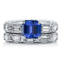 Antieke stijl verlovingsring met diamanten smaragd saffier set 4,50 karaat