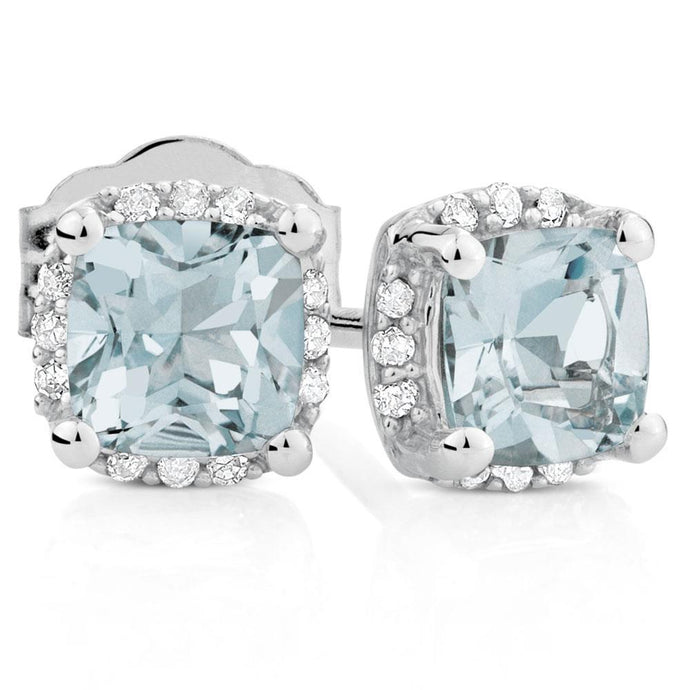 Aquamarijn en diamanten Halo 6.80 Ct oorknopjes - harrychadent.nl