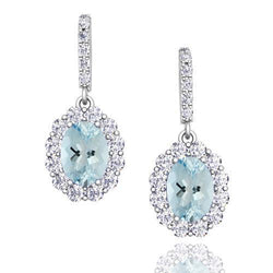 Aquamarijn met diamanten 4.84 ct Dangle oorbellen wit goud 14k