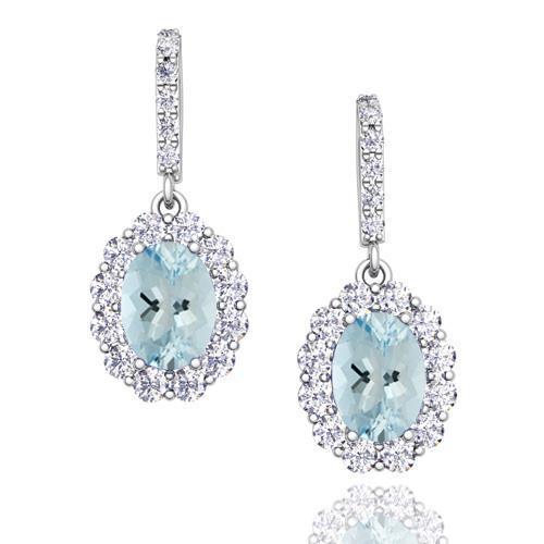 Aquamarijn met diamanten 4.84 ct Dangle oorbellen wit goud 14k - harrychadent.nl