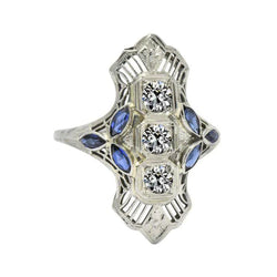 Art Deco sieraden nieuwe edelsteen ring oude geslepen diamant & marquise saffier