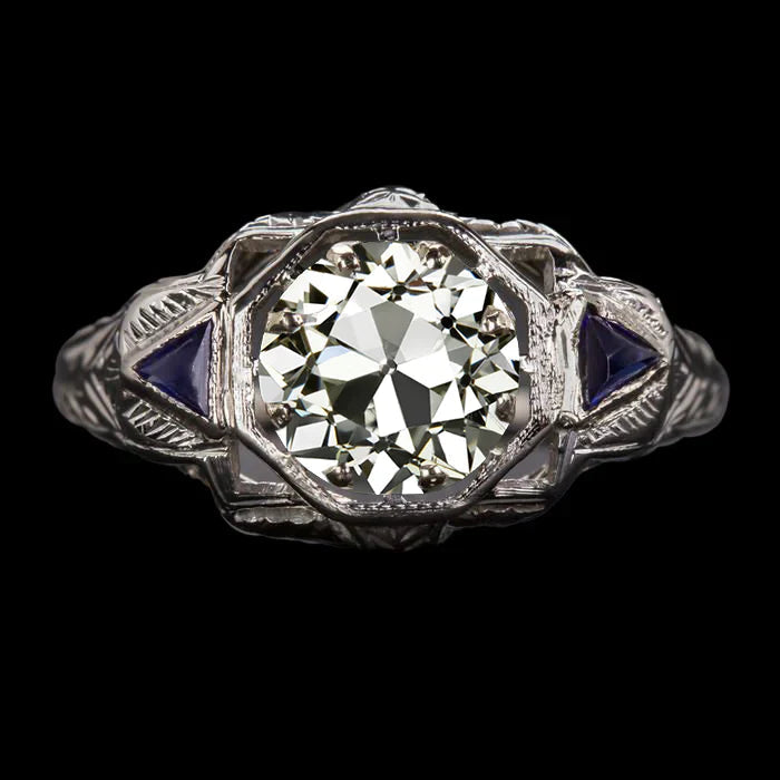 Art Deco sieraden nieuwe oude geslepen diamant & saffier 3 stenen ring filigraan