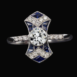 Art Deco sieraden nieuwe oude mijnwerker diamant en saffier damesring