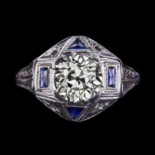 Art Deco sieraden nieuwe vintage stijl oude geslepen diamant saffier ring