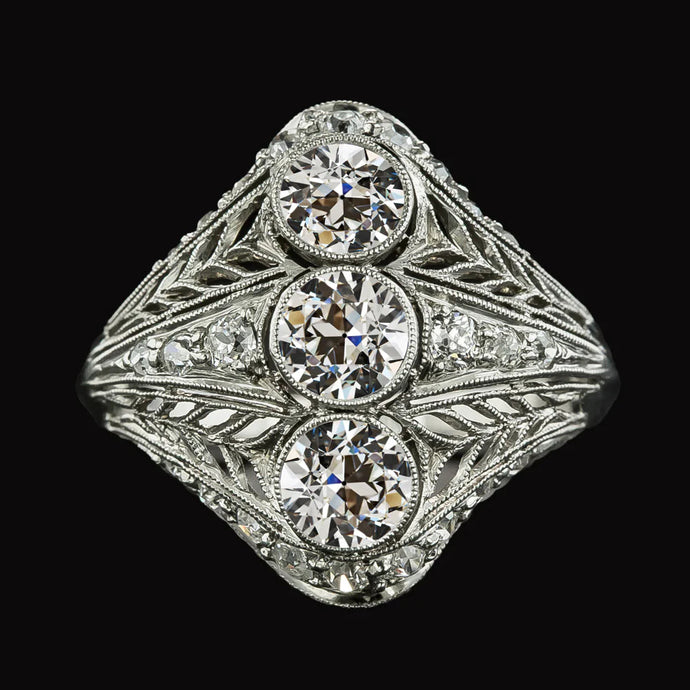 Art Nouveau sieraden nieuwe ronde oud geslepen diamanten damesring Milgrain