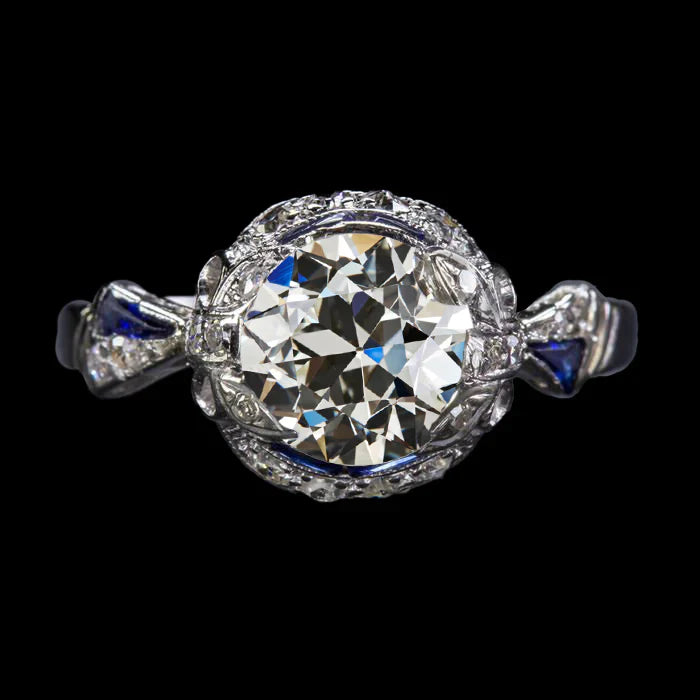 Art deco sieraden nieuwe oude gesneden diamant blauw saffier trouwring