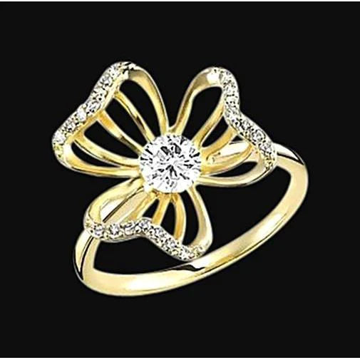 Art Nouveau Sieraden Nieuwe Echt Diamant Bloem Ontwerp Ring Geel Goud