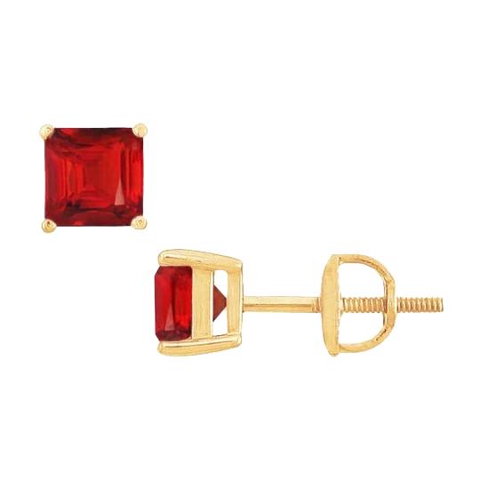 Asscher Cut 3 karaat rode robijn dame oorbellen geel goud 14K - harrychadent.nl