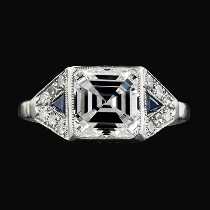 Asscher Diamant & Triljoen Ceylon Saffier Edelsteen Ring 6.25 Karaat - harrychadent.nl