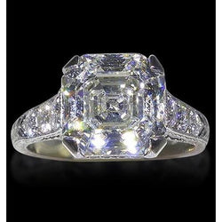 Asscher Diamanten Verlovingsring Met Accenten 4.65 Karaat