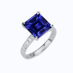 Asscher Saffier & Baguette Diamanten Ring Gouden Sieraden 2.50 Karaat