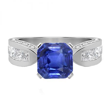 Asscher Saffier Edelsteen Ring Prinses Diamanten Kanaal Set 4 Karaat - harrychadent.nl
