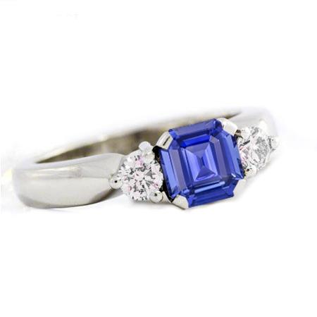 Asscher Saffierring met 3 stenen voor dames, 1,25 karaat - harrychadent.nl