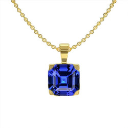 Asscher blauwe saffier Solitaire hanger ketting 3 karaat
