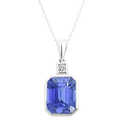 Asscher blauwe saffier en diamanten hanger Bezel set 2 stenen 1,75 karaat