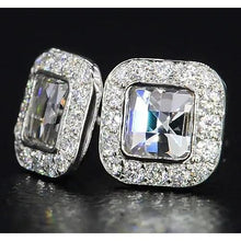 Afbeelding in Gallery-weergave laden, Asscher diamanten Halo Stud Oorbellen 4 karaat witgoud 14K sieraden - harrychadent.nl
