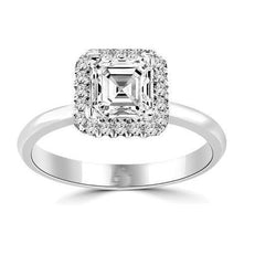 Asscher en ronde geslepen diamanten ring van 2.75 karaat witgoud 14K