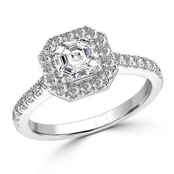 Asscher- en Briljantgeslepen 3.50 Karaat Natuurlijke uit de a aarde gewonnen Diamanten Verlovingsring 14K Witgoud