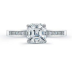 Asscher geslepen 3,40 karaat sprankelende diamanten solitaire ring met accenten