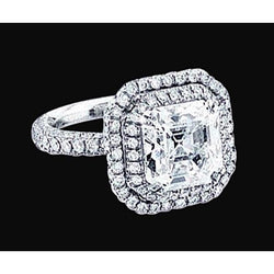 Verlovingsring met Asscher midden natuurlijke uit de aarde gewonnen diamant en Royal Halo, 2.91 karaat