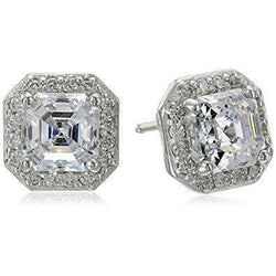 Asscher Halo Echt Diamantstud Oorbel 2,80 Karaat Witgoud 14K Sieraden
