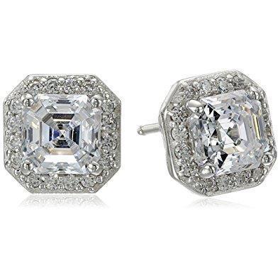 Asscher Halo Echt Diamantstud Oorbel 2,80 Karaat Witgoud 14K Sieraden