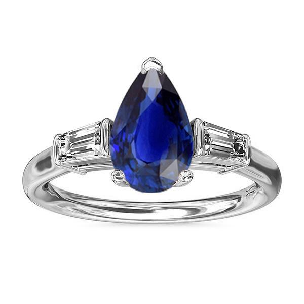 Baguette Diamant Drie Steen Ceylon Saffier Ring 2.50 Karaat - harrychadent.nl
