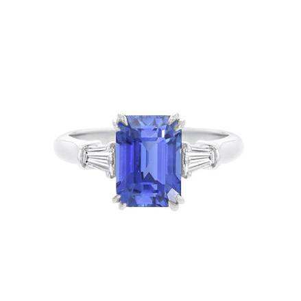 Baguette Diamond 3 Stone Emerald Cut Blue Sapphire Ring 2,25 karaat - harrychadent.nl